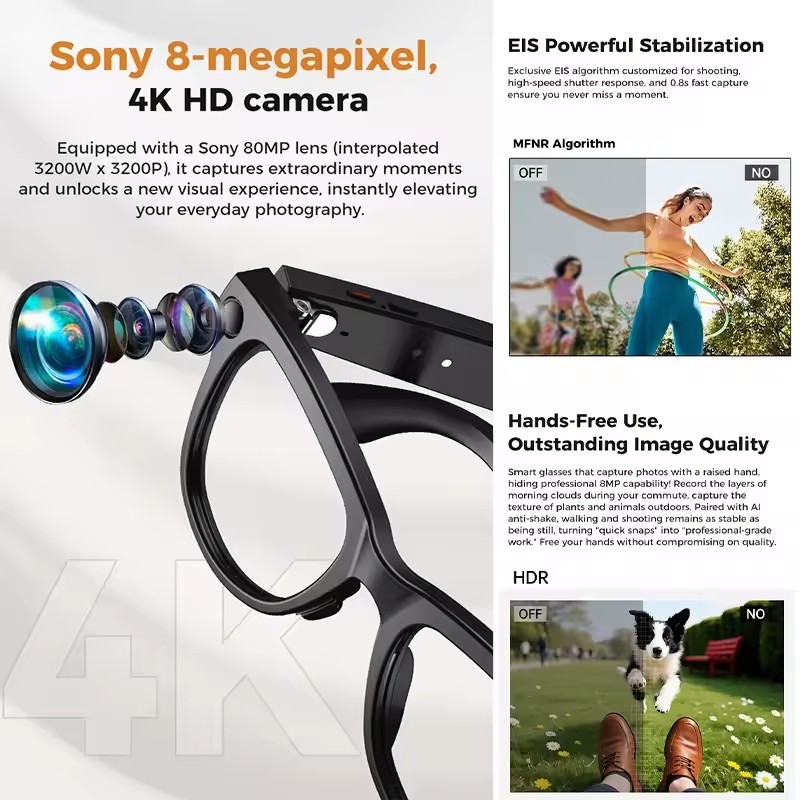 Novo 800w 4k câmera hd óculos  - Smart Glasses Lens avaliação e preço
